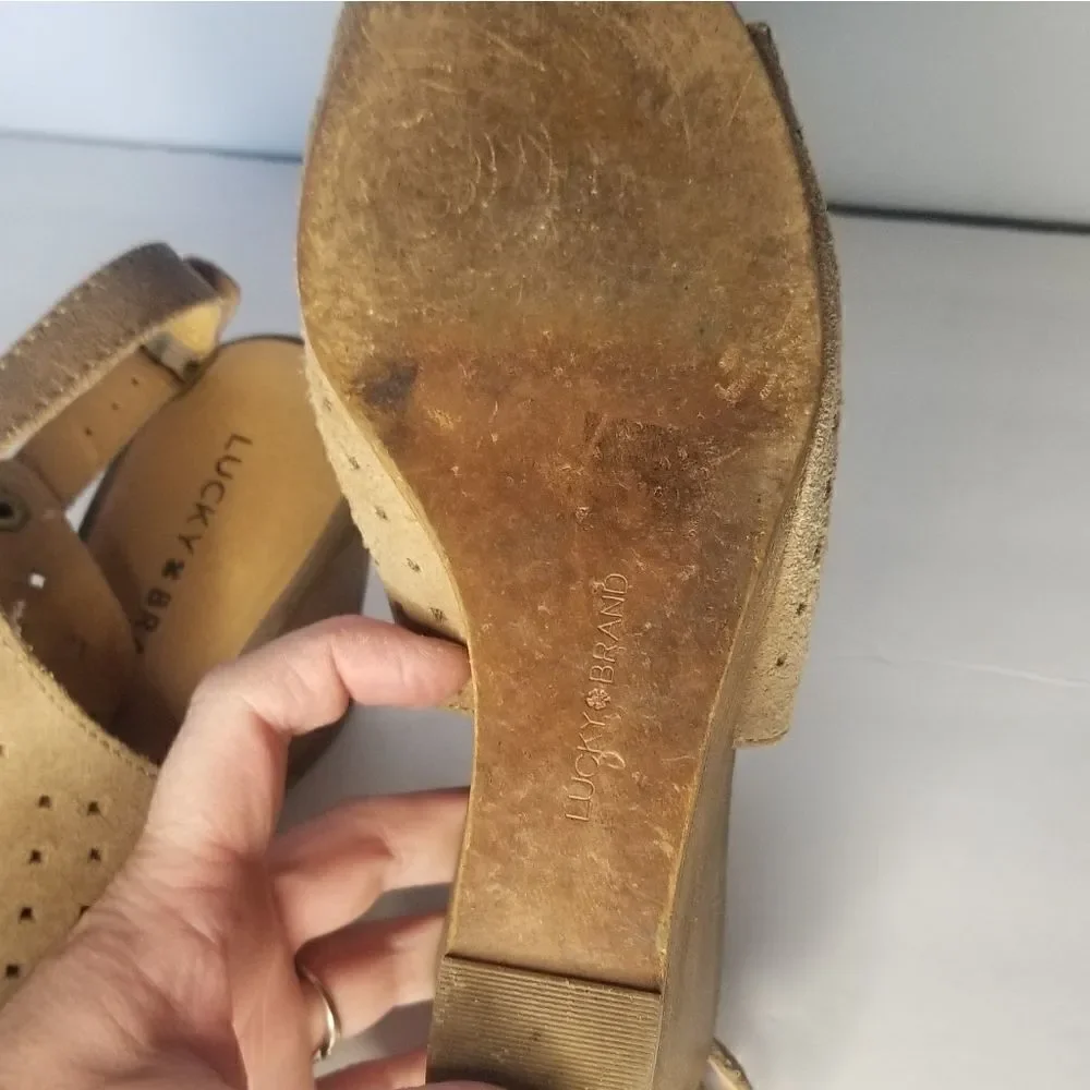 Lucky Brand open toe sling back wedge heel Women's size 8
